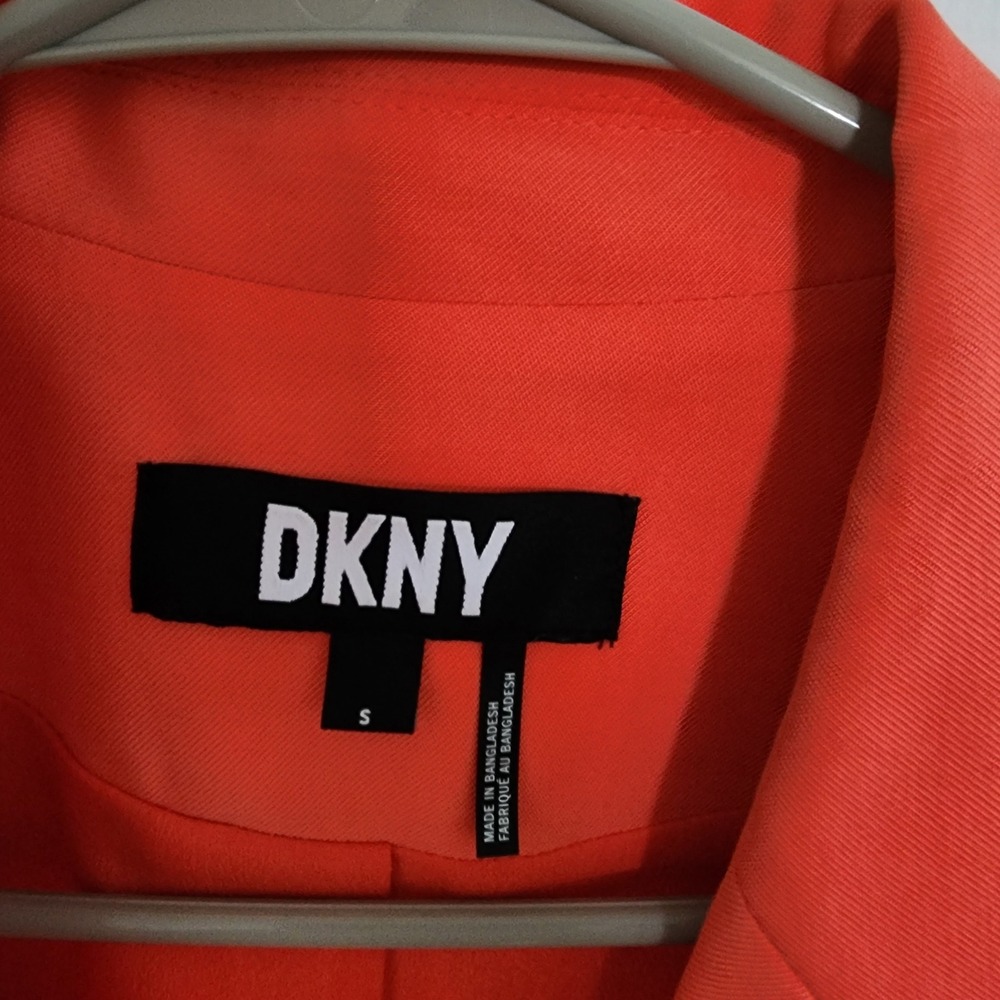 DKNY Coral Orange Notch Collar Pockets Blazer Jacket Women Size S - Picture 3 of 6